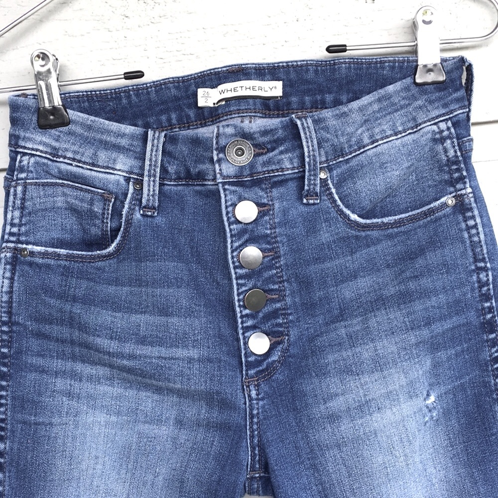 NWOT 🌸 BUTTON FLY WHETHERLY “COOPER” HIGH RISE SKINNY JEANS CLASSIC BLUE RAW HEM - Picture 9 of 11
